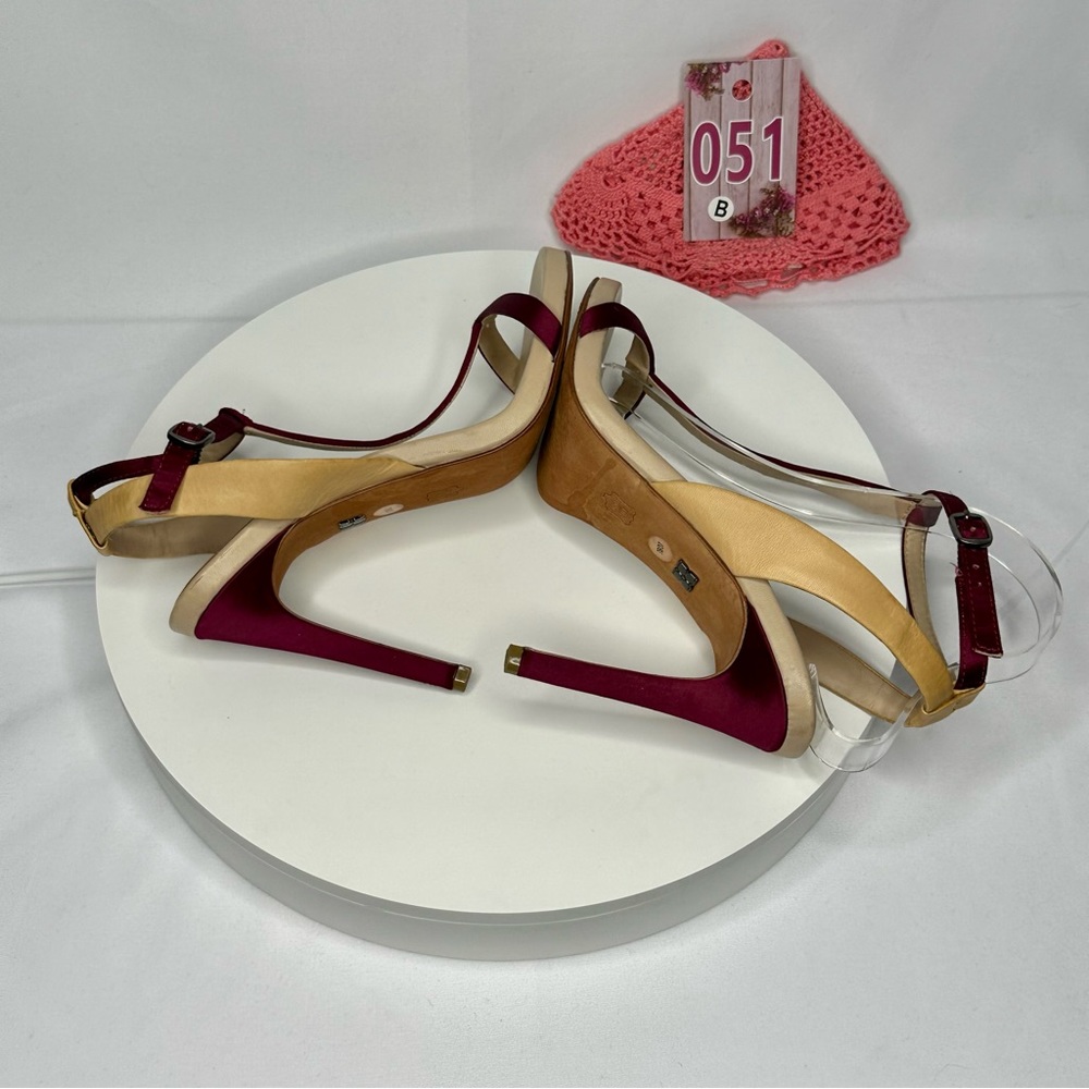 BCBGMAXAZRIA Ma-Danya Leather Angle Strap Slingback Heels Size 7B/37 - Picture 11 of 16